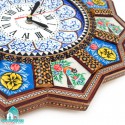 ساعت خاتم کاری خورشیدی طرح گل و مرغ اندازه 36 سانتیمتر ساعت دیواری خاتم کاری