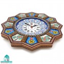 ساعت خاتم کاری خورشیدی طرح گل و مرغ اندازه 36 سانتیمتر ساعت دیواری خاتم کاری