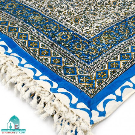 سفره قلمکار گل و بوته آبی اندازه 200×135 سانتیمتر مستطیل شکل
