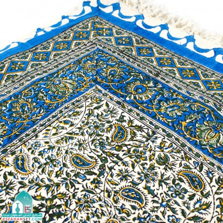 سفره قلمکار گل و بوته آبی اندازه 200×135 سانتیمتر مستطیل شکل