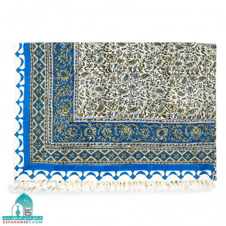 سفره قلمکار گل و بوته آبی اندازه 200×135 سانتیمتر مستطیل شکل
