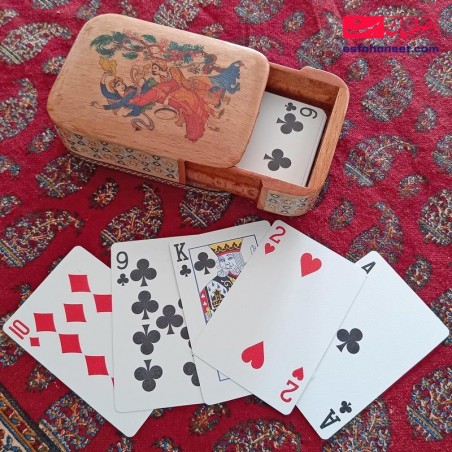 جعبه کارت بازی خاتم کاری با نقاشی مینیاتور ابعاد 11×8 سانتیمتر خاتم کاری