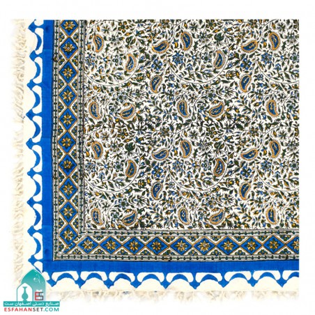 رومیزی فیروزه ای بادامی قلمکار ابعاد 120×120 مربعی