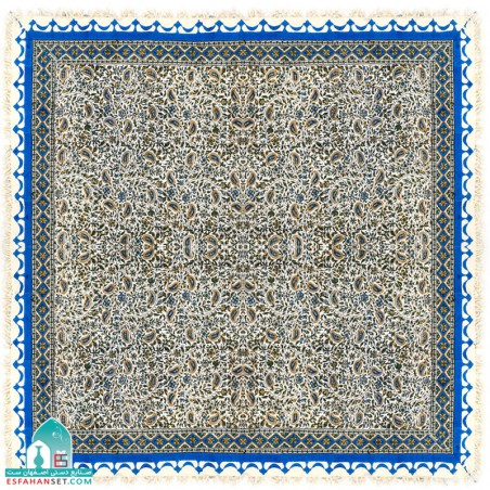رومیزی فیروزه ای بادامی قلمکار ابعاد 120×120 مربعی
