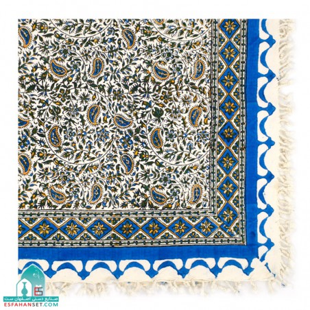 رومیزی آبی قلمکار طرح بادامی اندازه یک متر مربعی