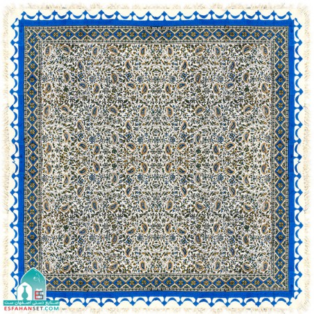رومیزی آبی قلمکار طرح بادامی اندازه یک متر مربعی