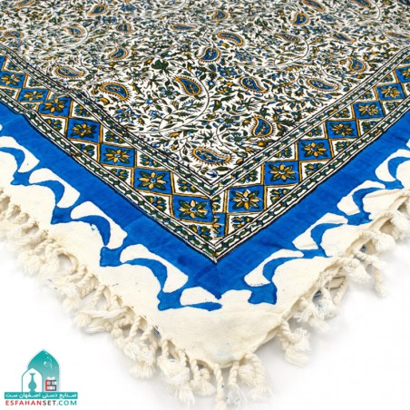 رومیزی آبی قلمکار طرح بادامی اندازه یک متر مربعی