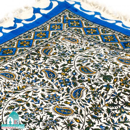 رومیزی آبی قلمکار طرح بادامی اندازه یک متر مربعی