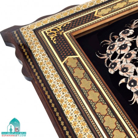 قاب قلمزنی مسی طرح گل و مرغ اندازه 120×70 سانتیمتر تابلو مسی قلمزنی