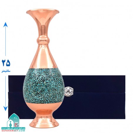 گلدان فیروزه کوب مسی اندازه 25 سانتیمتر گلدان فیروزه کوبی