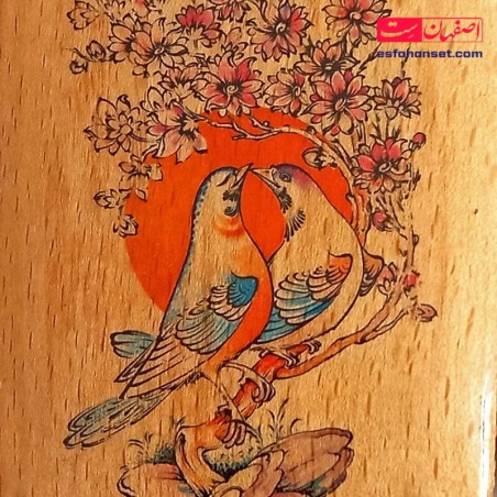 جعبه چوبی خاتم کاری با نقاشی گل و مرغ ابعاد 11×8 سانتیمتر خاتم کاری