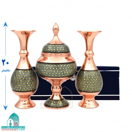ست سه تکه شکلات خوری و گلدان خاتم کاری 20 سانتیمتری خاتم کاری