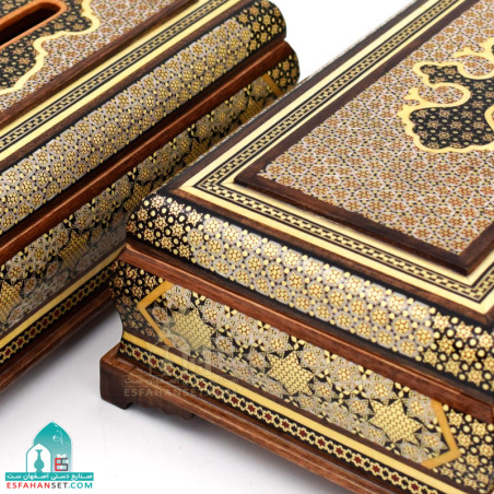 ست جادستمال جاکاردی سطل خاتم کاری چوبی صنایع دستی اصفهان
