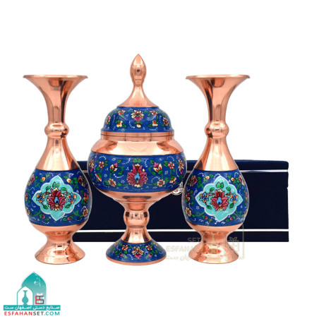 ست شکلات خوری و گلدان مسی نقاشی