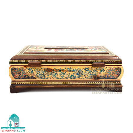 جعبه دستمال کاغذی چوبی خاتم کاری نقاشی سنتی