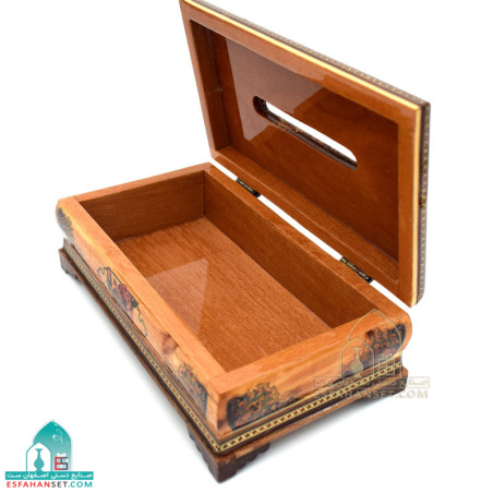 جعبه دستمال کاغذی چوبی خاتم کاری نقاشی سنتی
