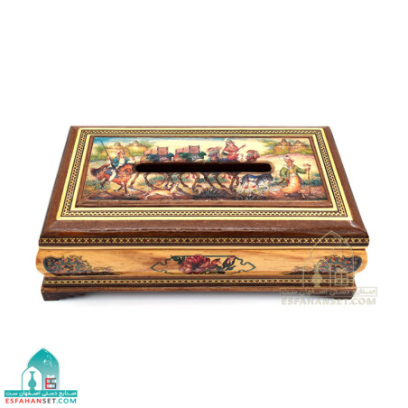 جعبه دستمال کاغذی چوبی خاتم کاری نقاشی سنتی