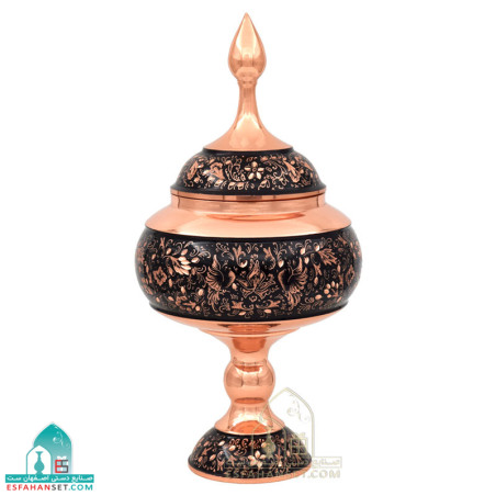 شکلات خوری مسی با حکاکی گل و مرغ