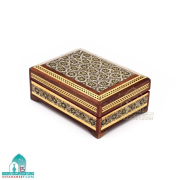 جعبه خاتم‌کاری چوبی با داخل مخمل | جعبه هدیه و زیورآلات