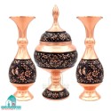 خرید ست مسی گل و مرغ سه تکه | گلدان و شکلات‌خوری الماس تراش