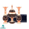 خرید ست مسی گل و مرغ سه تکه | گلدان و شکلات‌خوری الماس تراش