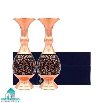 خرید ست گلدان مسی گل و مرغ حکاکی دستی ۲۰ سانتی