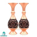 خرید ست گلدان مسی گل و مرغ حکاکی دستی ۲۰ سانتی