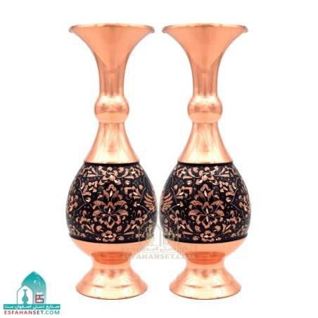 خرید ست گلدان مسی گل و مرغ حکاکی دستی ۲۰ سانتی